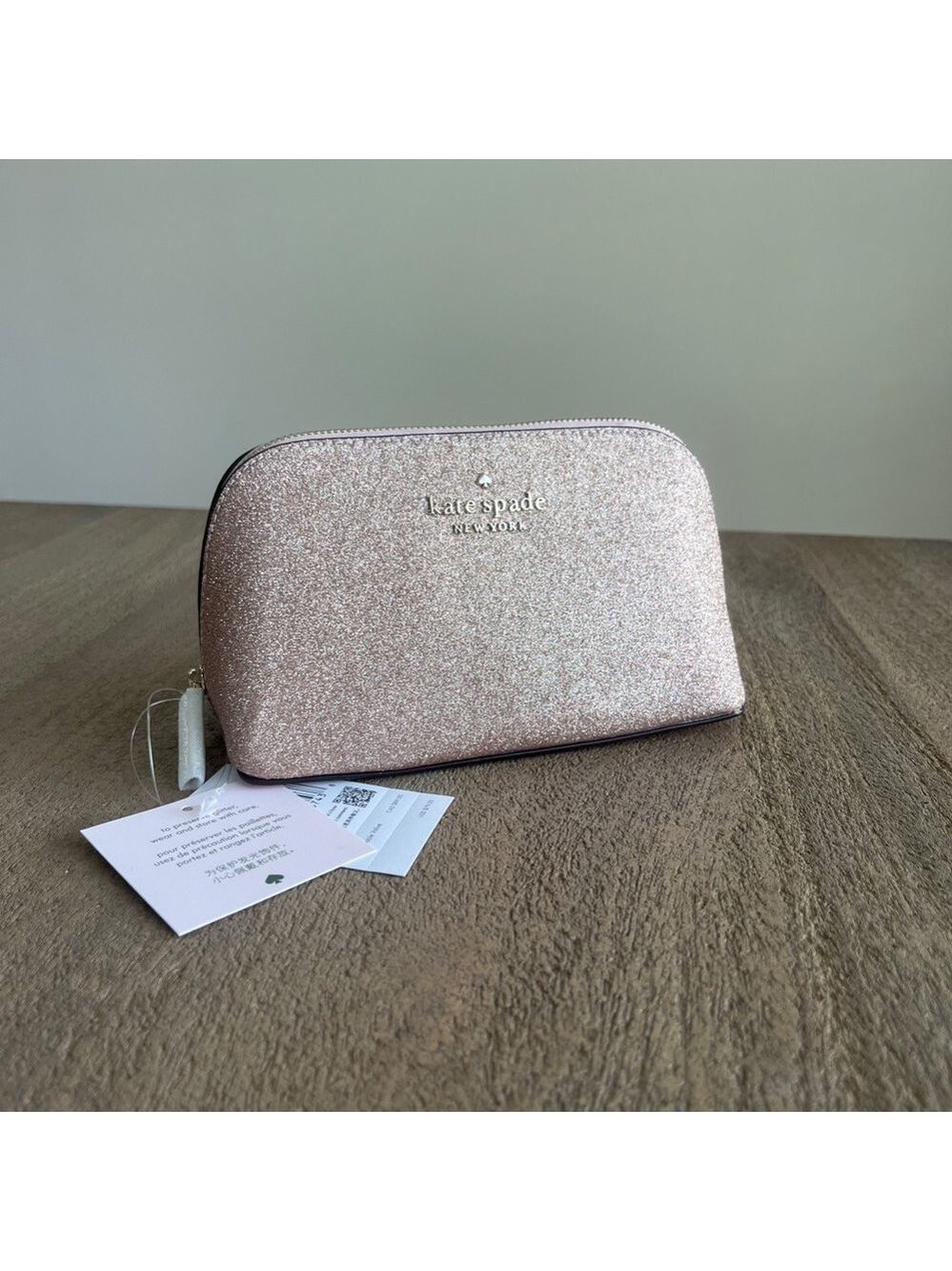 kate spade Rose Gold Tinsel Glitter Small Cosmetics Bag NWT - Picture 1 of 8